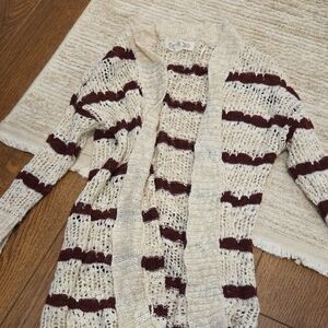 Pink Rose Cream and Brown Striped Cardigan